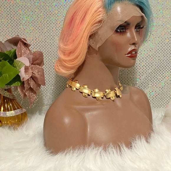 🌺 10" Rainbow Pastel 100% Human Hair Bob Wig 🌺 - Picture 3 of 8